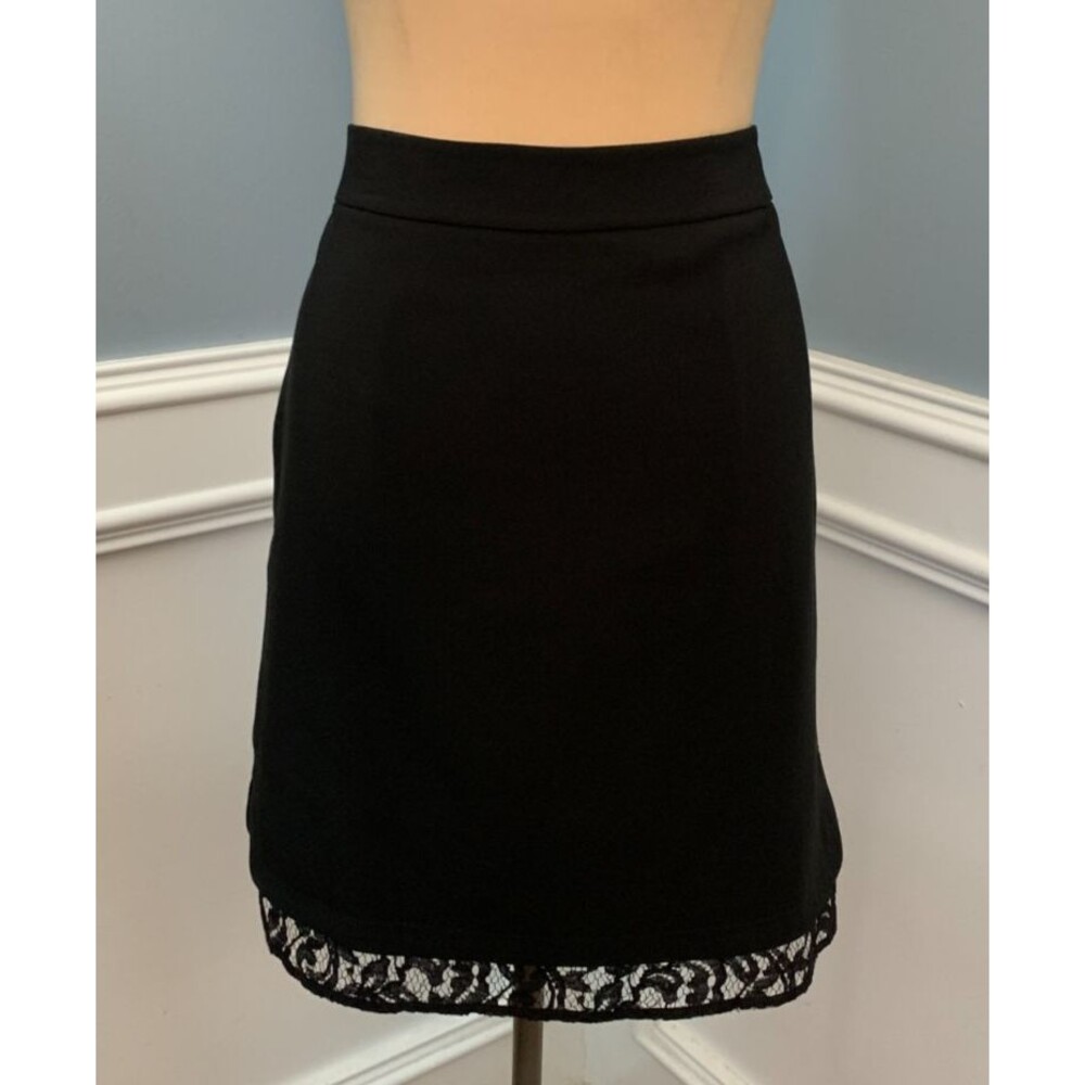 Ann Taylor Skirt Womens 12 Pencil Lace Hem Lined Stretch Office Academia Black